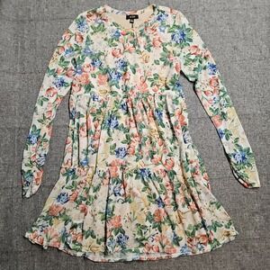 Women's Spring Cottagecore Floral Dress Sheer Sleeve Babydoll Dress‎